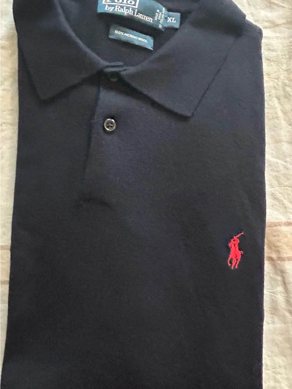 Polo Ralph Lauren Men’s XL Navy Merino Wool Knit Long Sleeve Sweater EUC